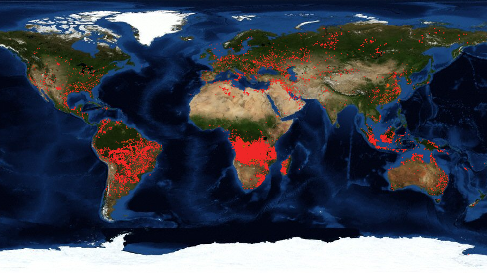 Mapa de los Incendios en masas forestales en el mundo, un ataque al medio ambiente que contribuye al cambio climático.